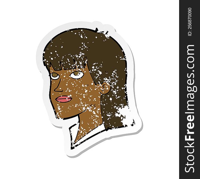 retro distressed sticker of a cartoon serious woman