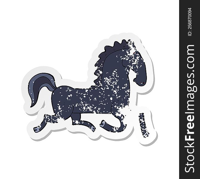 retro distressed sticker of a cartoon running black stallion