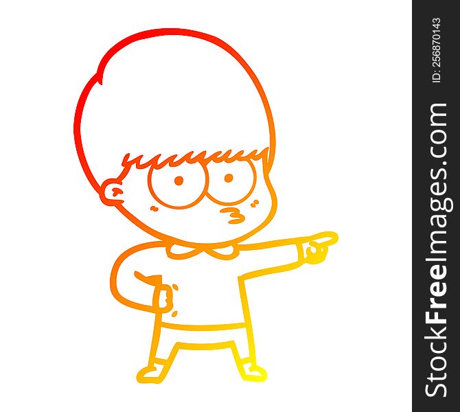 Warm Gradient Line Drawing Nervous Cartoon Boy Pointing