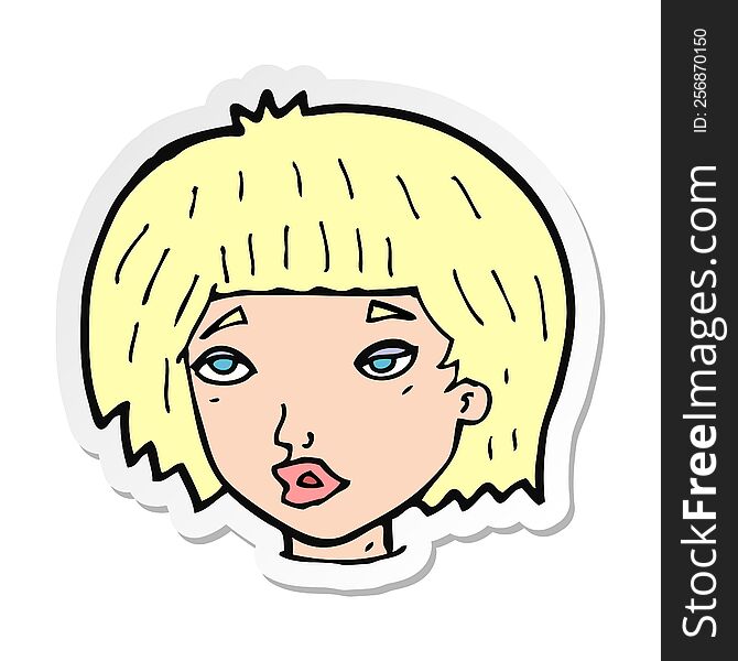 Sticker Of A Cartoon Bored Looking Woman