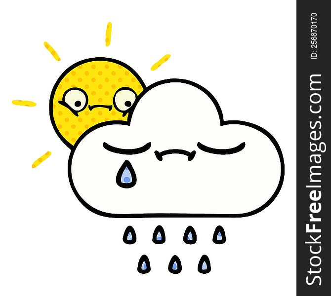 comic book style cartoon of a sunshine and rain cloud