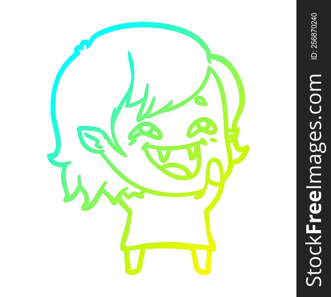 cold gradient line drawing of a cartoon laughing vampire girl