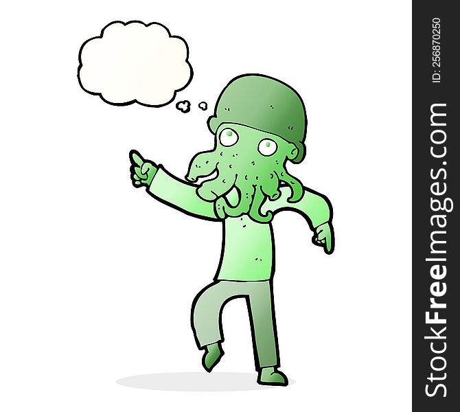 Cartoon Alien Man Dancing With Thought Bubble