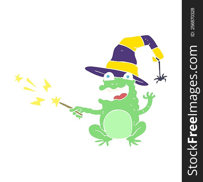 flat color illustration of toad casting spell. flat color illustration of toad casting spell