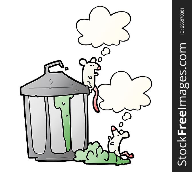 cartoon garbage can and thought bubble in smooth gradient style