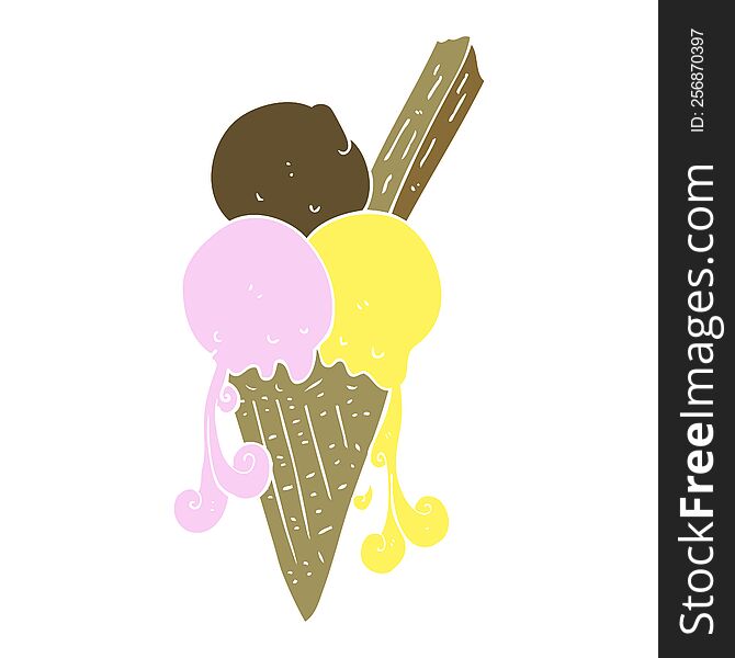 Flat Color Illustration Of A Cartoon Ice Cream Cone