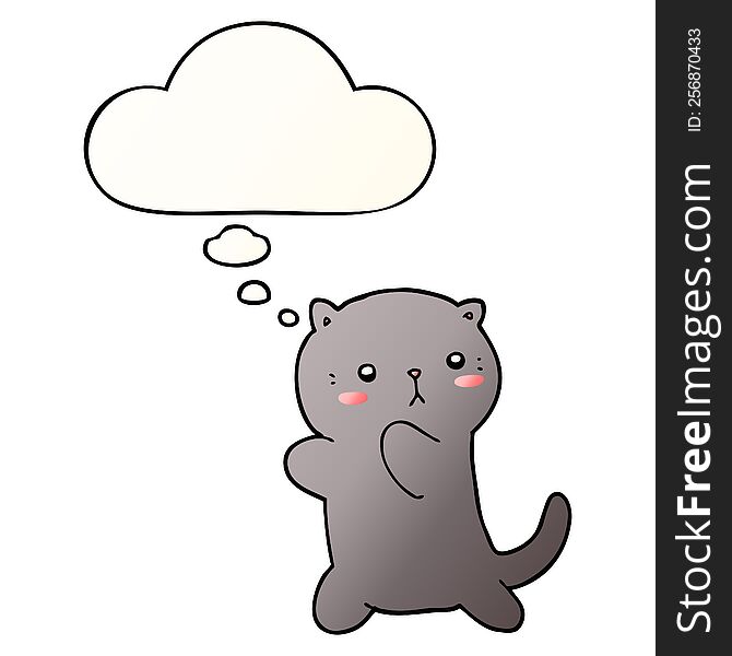 Cute Cartoon Cat And Thought Bubble In Smooth Gradient Style