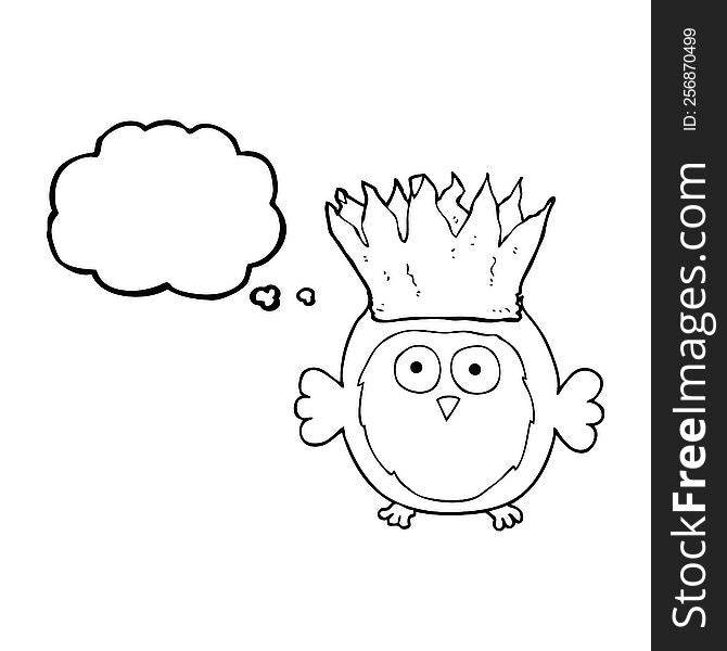 Thought Bubble Cartoon Owl Wearing Paper Crown Christmas Hat