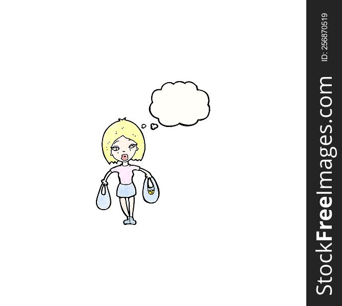 cartoon pretty blond woman with shopping bags