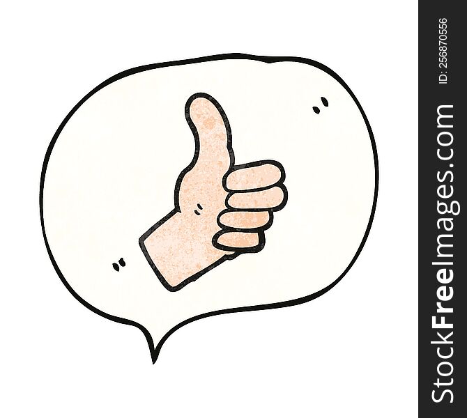 freehand speech bubble textured cartoon thumbs up sign