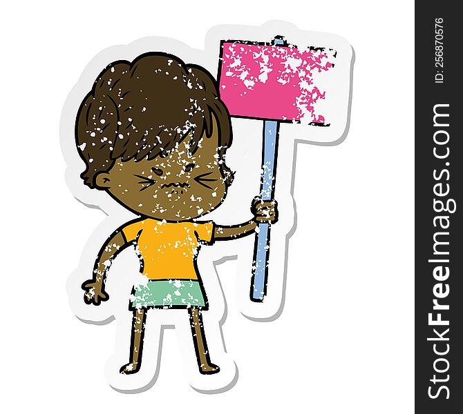 distressed sticker of a cartoon frustrated woman