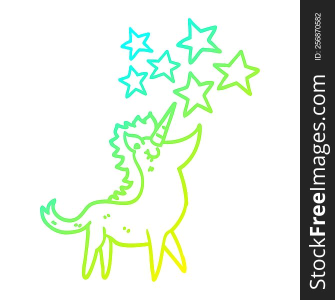 cold gradient line drawing of a cartoon unicorn