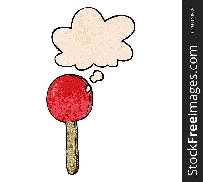 Cartoon Lollipop And Thought Bubble In Grunge Texture Pattern Style