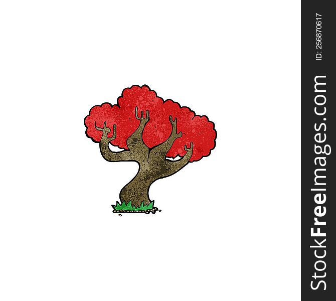 cartoon tree with red leaves