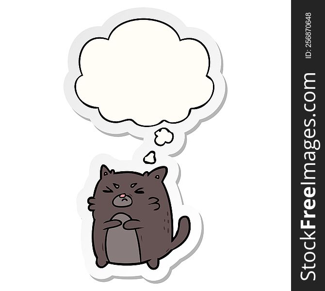 cartoon angry cat with thought bubble as a printed sticker