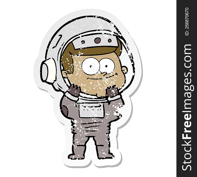 Distressed Sticker Of A Happy Astronaut Cartoon