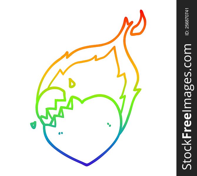 rainbow gradient line drawing of a cartoon flaming heart