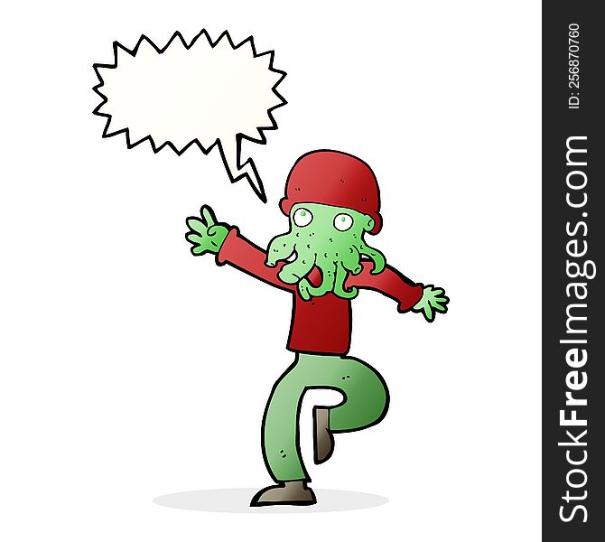 Cartoon Alien Monster Man With Speech Bubble