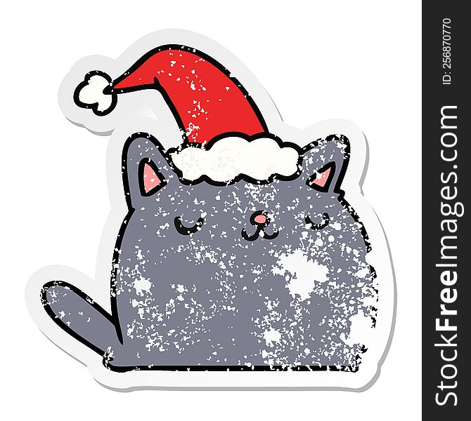 christmas distressed sticker cartoon of kawaii cat