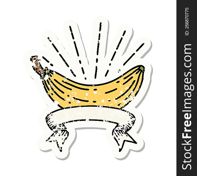 worn old sticker of a tattoo style banana. worn old sticker of a tattoo style banana