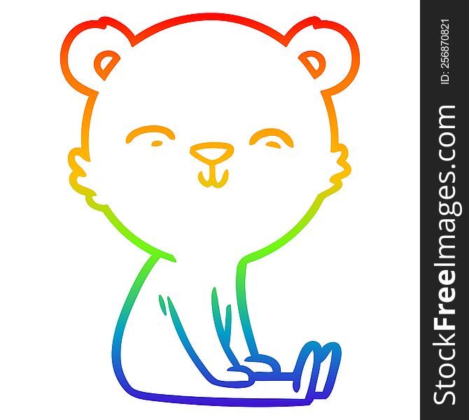 rainbow gradient line drawing of a happy cartoon polar bear sitting