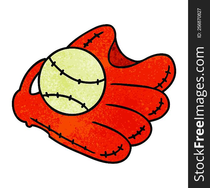 hand drawn textured cartoon doodle of a baseball and glove