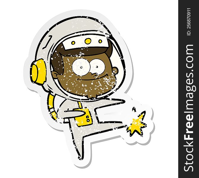 Distressed Sticker Of A Happy Astronaut Cartoon