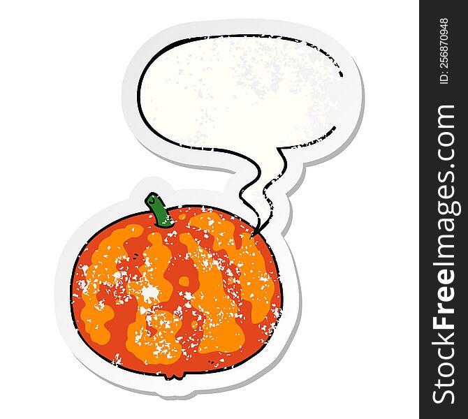 Cartoon Melon And Speech Bubble Distressed Sticker