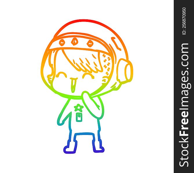 rainbow gradient line drawing of a happy cartoon space girl