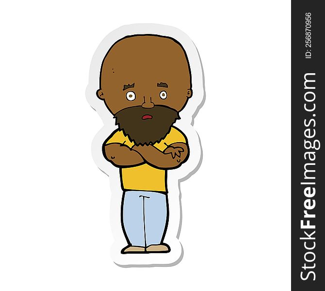 Sticker Of A Cartoon Shocked Bald Man With Beard
