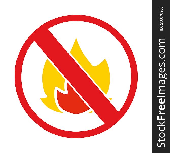 flat color retro cartoon of a no fire allowed sign