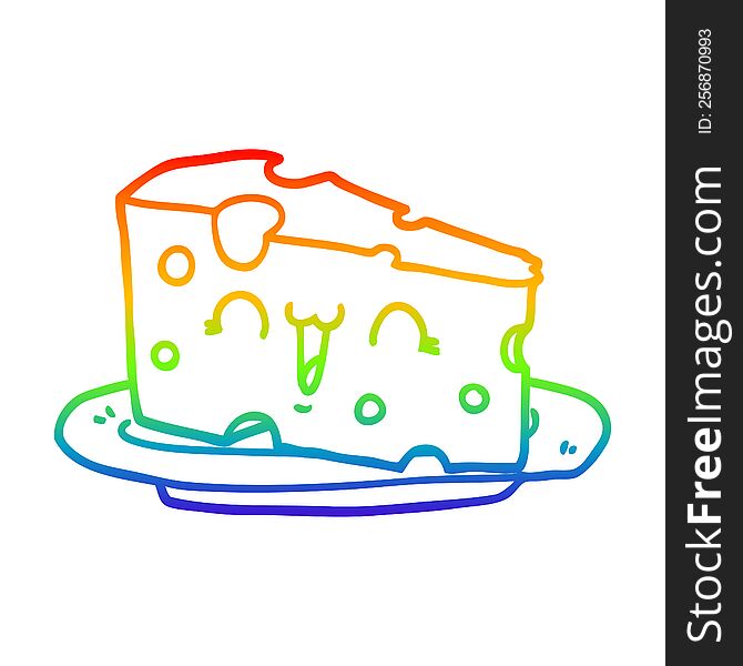 Rainbow Gradient Line Drawing Cute Cartoon Cheese