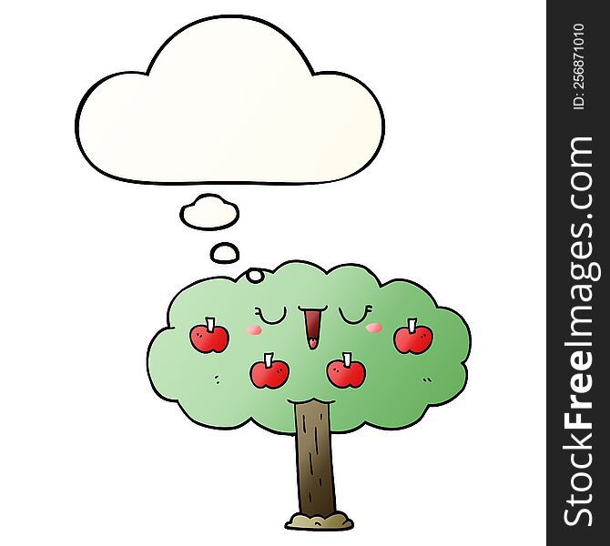 Cartoon Apple Tree And Thought Bubble In Smooth Gradient Style