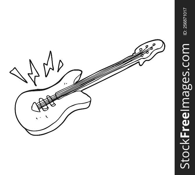 freehand drawn black and white cartoon electric guitar