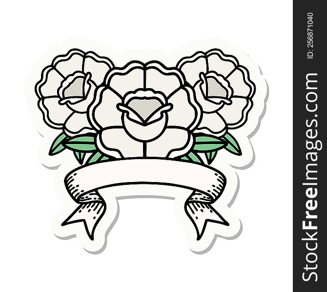 Tattoo Sticker With Banner Of A Bouquet Of Flowers