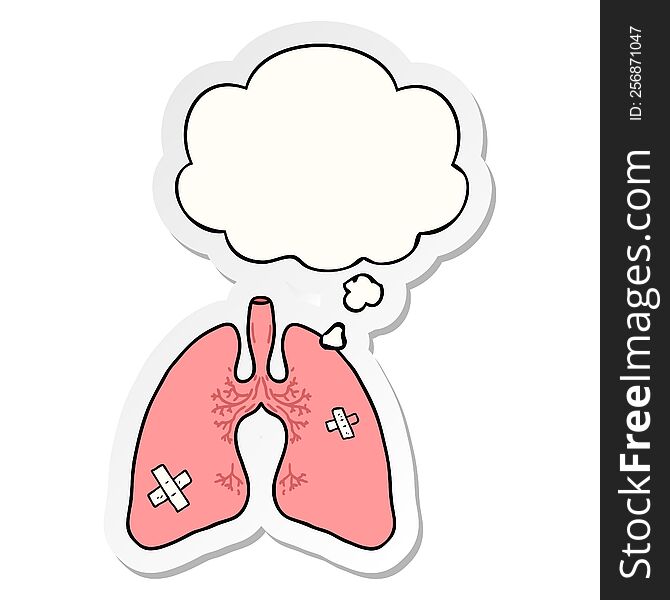 cartoon lungs with thought bubble as a printed sticker