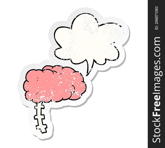 Cartoon Brain And Speech Bubble Distressed Sticker