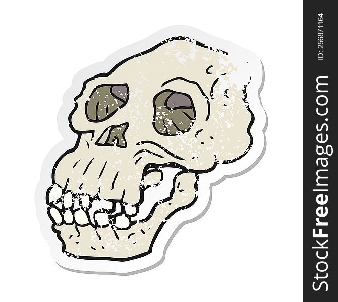 retro distressed sticker of a cartoon ancient skull