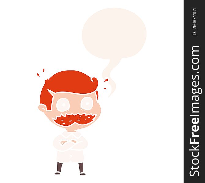 Cartoon Man And Mustache Shocked And Speech Bubble In Retro Style