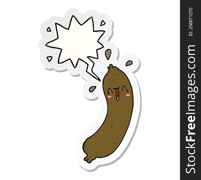 happy cartoon sausage with speech bubble sticker