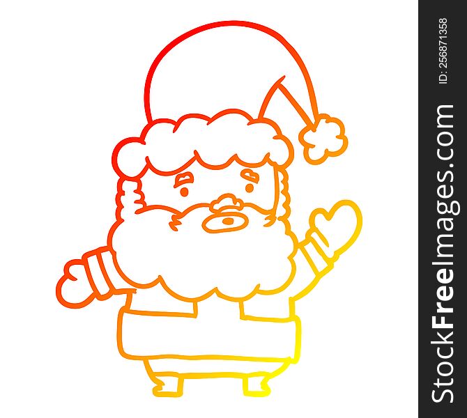 Warm Gradient Line Drawing Santa Claus Waving