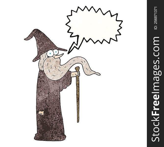 freehand speech bubble textured cartoon wizard