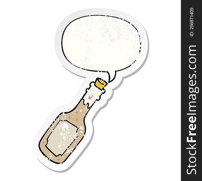 Cartoon Beer Bottle And Speech Bubble Distressed Sticker