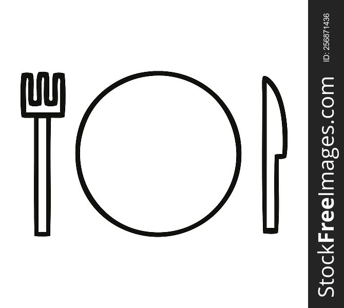 Line Drawing Cartoon Plate And Cutlery