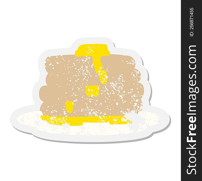 cartoon stack of pancakes with butter grunge sticker