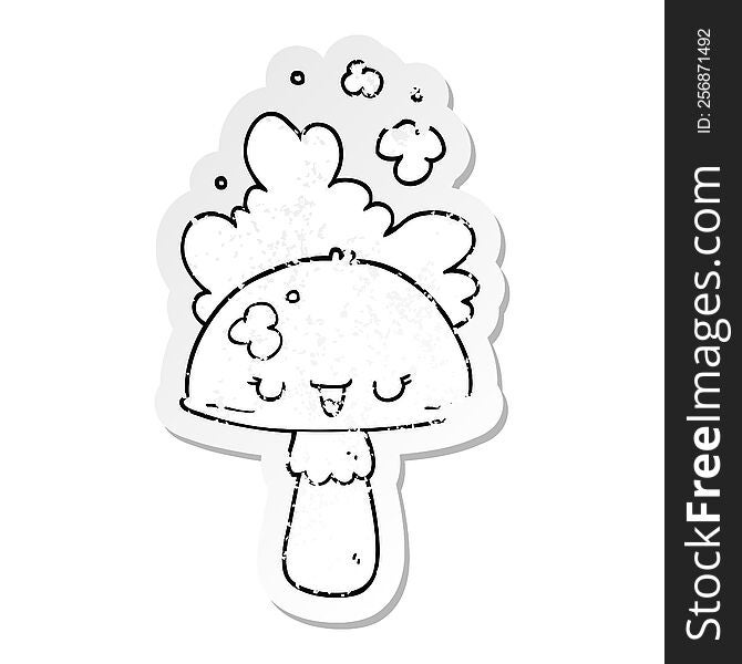 Distressed Sticker Of A Cartoon Mushroom With Spoor Cloud