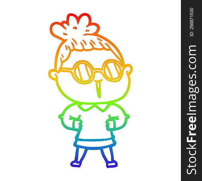 Rainbow Gradient Line Drawing Cartoon Woman Wearing Spectacles