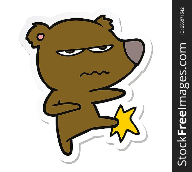 sticker of a angry bear cartoon kicking