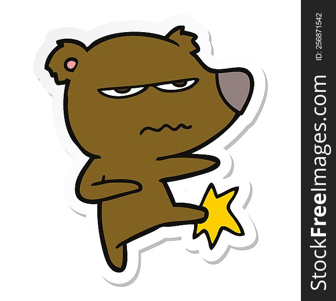 Sticker Of A Angry Bear Cartoon Kicking