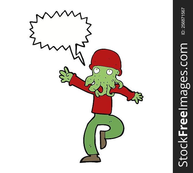 Cartoon Alien Monster Man With Speech Bubble